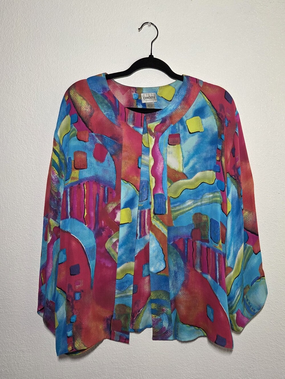 Chico's 100% Silk Vibrant Multicolor Abstract Blouse